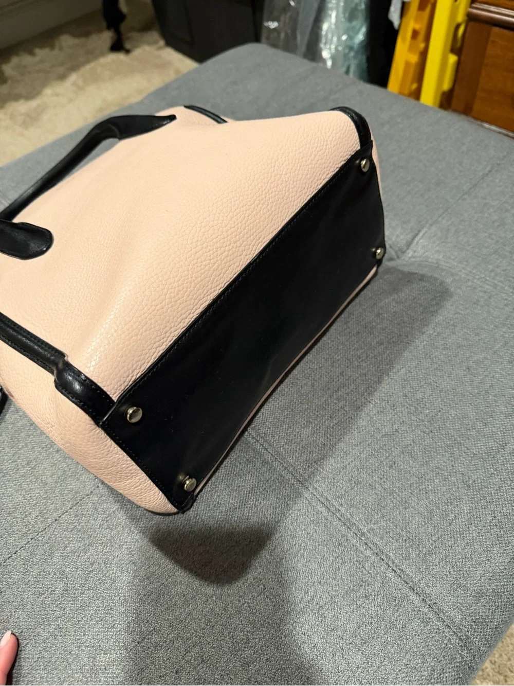 kate spade Pink Pebbled Leather Satchel with Black Trim and Handles